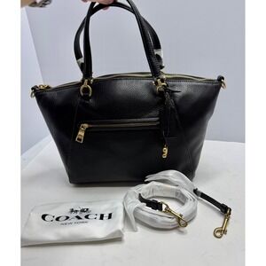 Coach Bella Satchel Black Pebbled Leather Gold Tone Hardware Crossbody Bag
